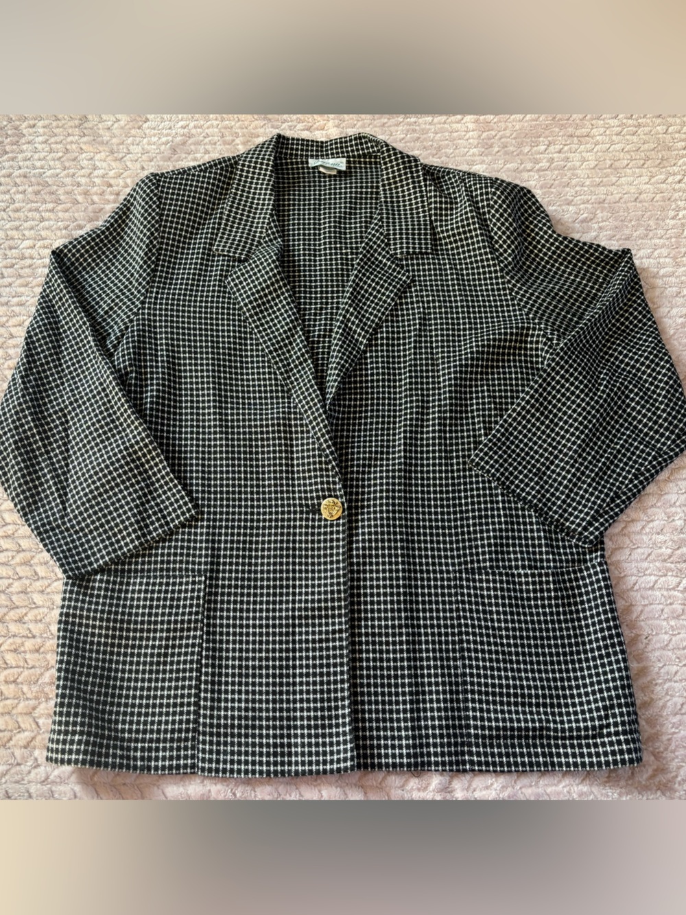 Vintage Joanna USA Black White Houndstooth Blazer Jacket XL